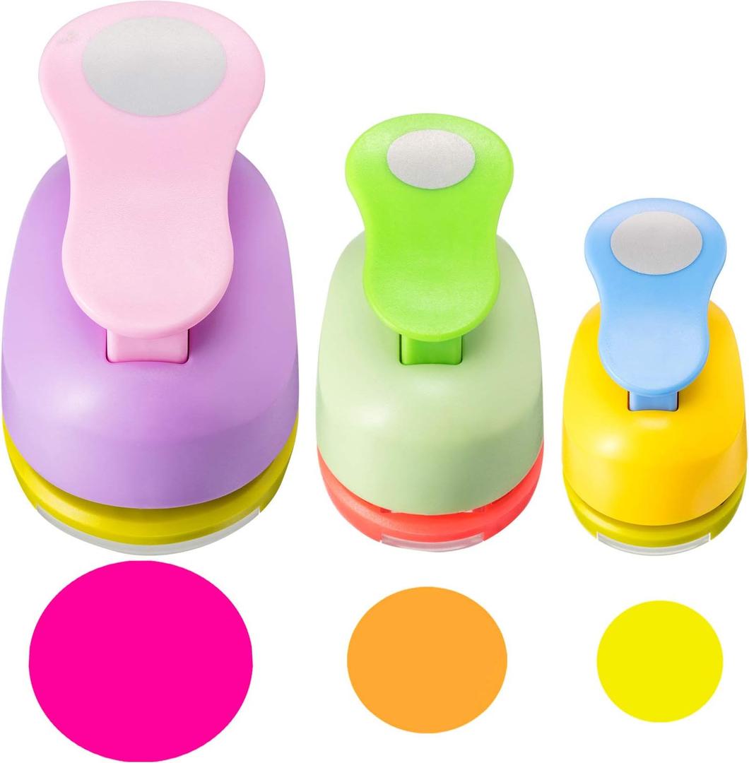 Chengu 3 Pack Craft Hole Punch 2,1 and 5/8 Inch Punch Paper Punchers with 10 Pcs Sticker, Cutter for Card Making Scrapbook DIY Albums Photos Office Supplies(Circle)