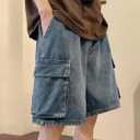 EMMIOL Baggy Jean Shorts Men, Y2k Jorts Cargo Ripped Elastic Waist, Mens Denim Shorts Comfy Casual Streetwear Summer (S)