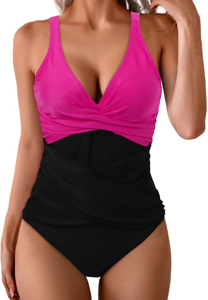 Womens One Piece Swimsuits Tummy Control V Neck Halter Open Back Swimsuit Sexy High Waisted Push Up Bathing Suits 2025,  XL