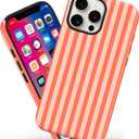 Magnetic for iPhone 16 Pro Case Cute Stripes Phone Case, Shockproof Slim TPU and Hard PC Protective Phone Cover Compatible with MagSafe Designed for Women Girls, Deep Orange