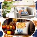 Set of 6 Fall Pumpkin Pillow Covers 18x18 Chinoiserie Pumpkin Pillow Cases Blue and Orange Grandmillennial Autumn Decorations for Couch Sofa Bed Harvest Thanksgiving Outdoor