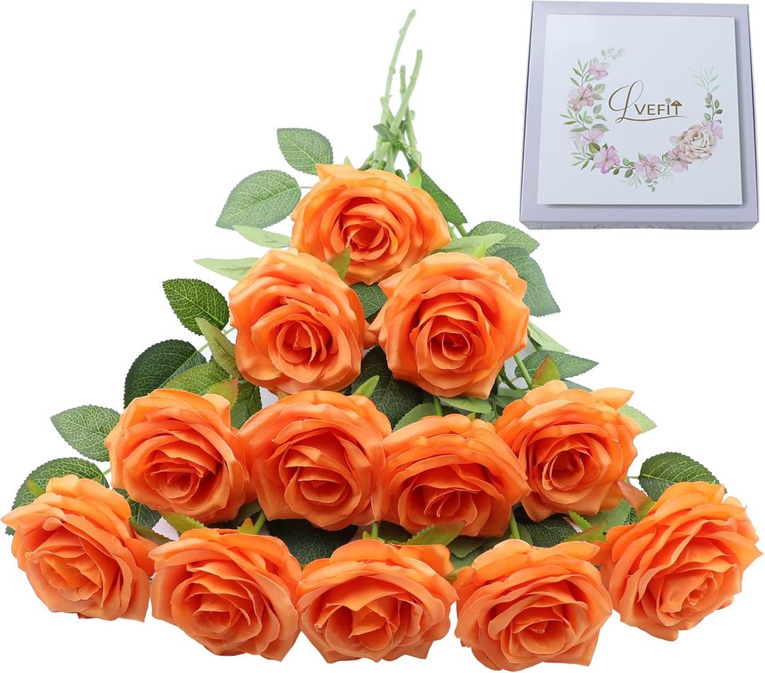 12pcs Artificial Rose Flower Orange Rose Orange Flower with Long Stem Silk Roses Bouquet for Wedding Bridal Shower Party Home Decoration 12pcs Artificial Rose Flower Orange Rose Orange Flower with Long Stem Silk Roses Bouquet for Wedding Bridal Shower Party Home Decoration