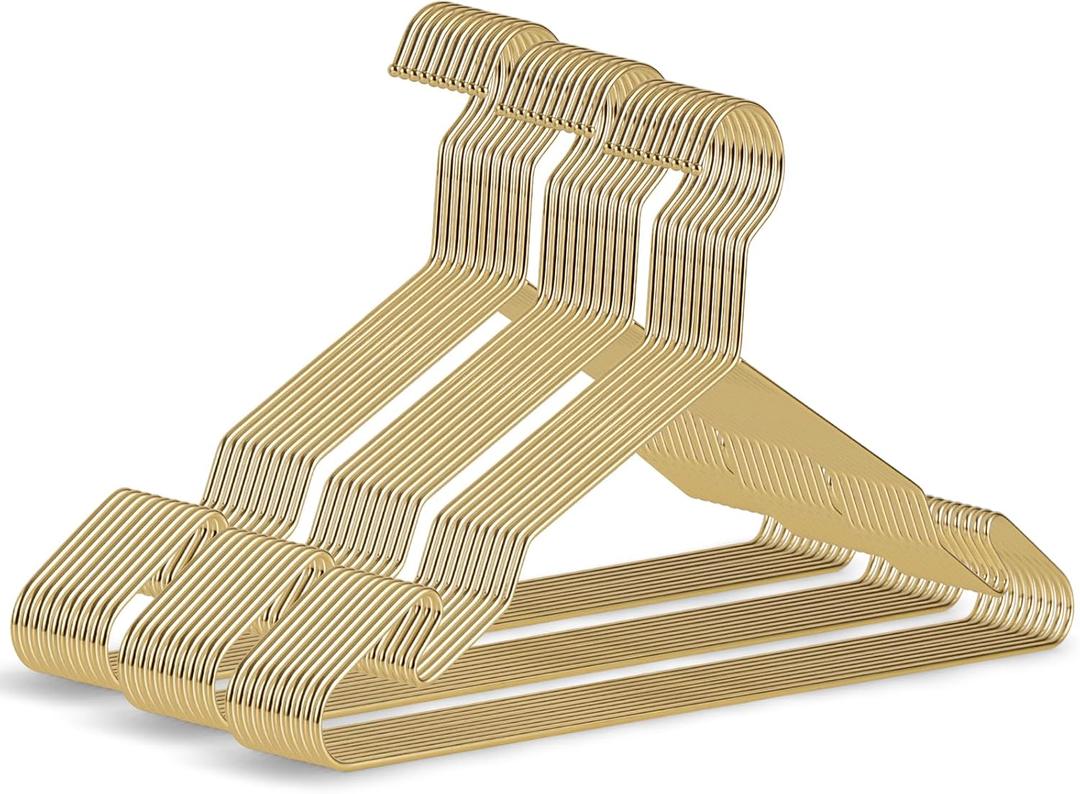 Gold Metal Hangers, 16.5 Inch Smooth and Durable Shirt Dress Hanger, Lightweight and Sturdy Metal Hanger for Suit Jackets and Casual Pants (30 Pack)