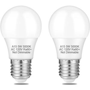 NETEHA 2 Pack A15 5W 120V E26 Base LED Refrigerator Light Bulb, Non-Dimmable 50W Equivalent 5000K Daylight White LED Appliance Light Bulb for Ceiling Fan and Lighting Fixtures