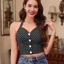 Vintage Tops for Women 1950s Polka Dot 50s Pin up Rockabilly Top Halter V Neck Pinup Retro Tops 50's Vintage Blouses Tank Top (Black, S)