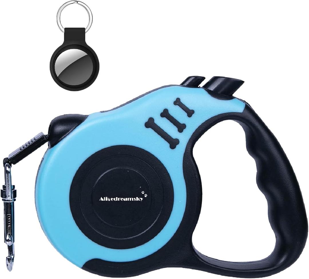 Retractable Dog Leash + Holder for Apple Airtag, 16 Feet Long Suitable for Small Medium Dogs up to 33lbs, Lake Blue