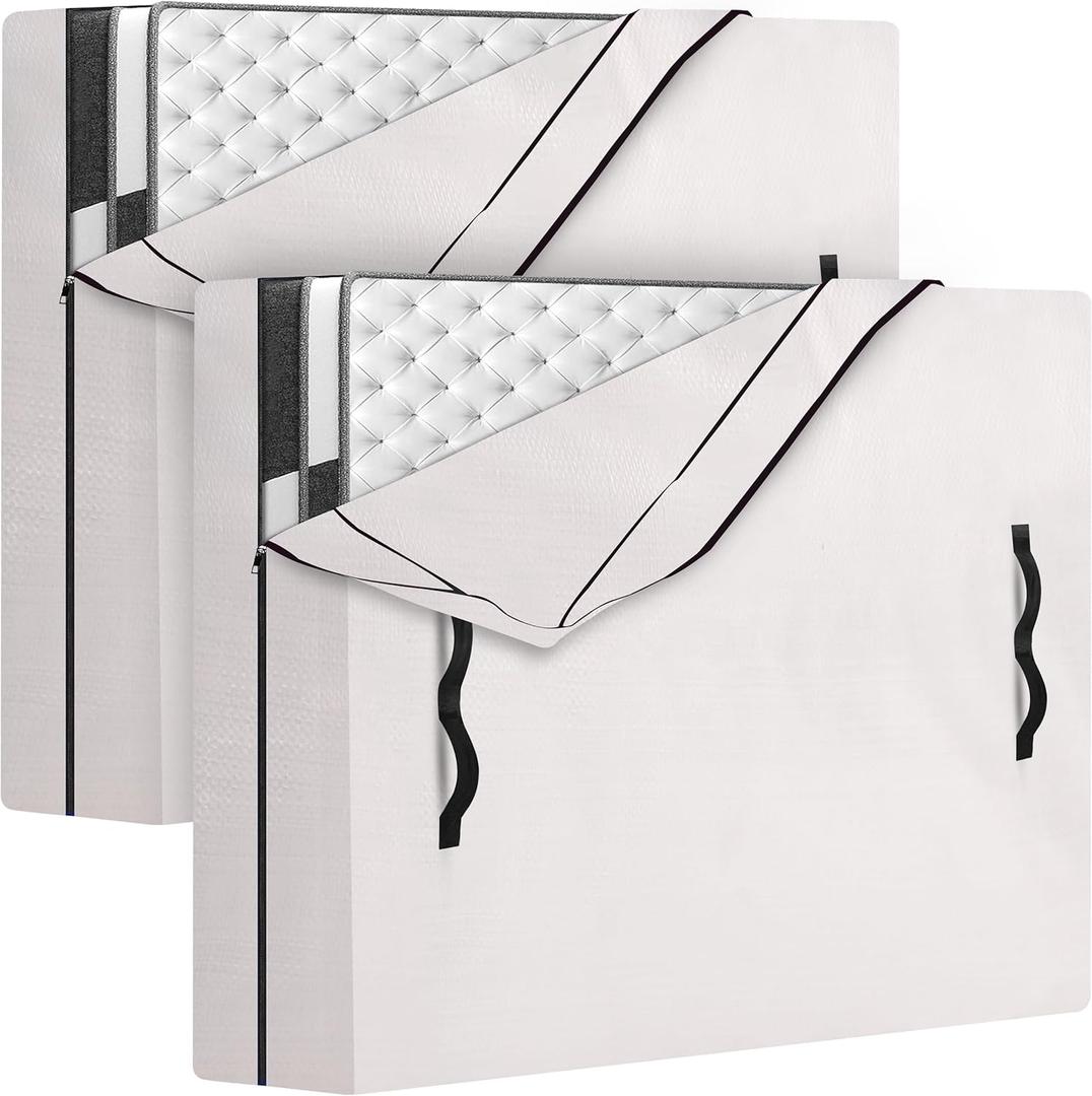 2 Pack Mattress Bags for Moving and Storage with 8 Handles - Semi-Transparent, Full