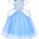 ToLaFio Princess Costume for Girls Birthday Role Play Dress Up Ball Gown Halloween Fancy Party Dress (4-5Years, Cinderella)