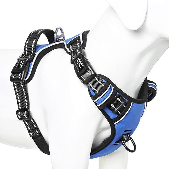 HEELE Dog Harness, No Pull Dog Harness Medium, Release on Neck, Reflective Adjustable Dog Harness with Front Back 2 Leash Attachments and Soft Padded Control Handle for Dogs Walking Training, Blue