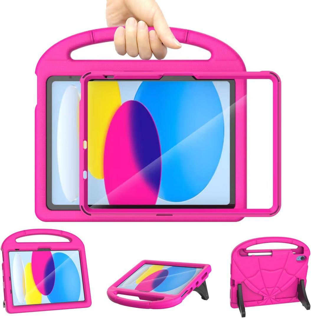 Kids Case for iPad A16 11th Generation 11Inch 2025/iPad 10th Generation 10.9 Inch 2022, Sanyetral Lightweight Shockproof Cover with Screen Protector/Pencil Holder/Handle/Stand for iPad 10th/11th -Pink