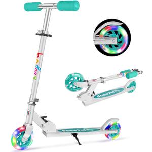 BELEEV V1 Scooters for Kids, 2 Wheel Folding Kick Scooter for Girls Boys, 3 Adjustable Height, Light Up Wheels, Lightweight Scooter with Sturdy Frame, Kickstand for Children 3 to 12 Years Old (Aqua)