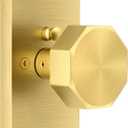 Privacy Gold Door Knob Interior, Gold Door Knobs with Lock, Octagonal Brass Door Knob Privacy, Satin Gold Door Knobs Interior for Bathroom Bedroom (1 Pack)