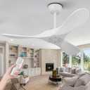 QWO 42" White Outdoor Ceiling Fan No Light, Solid Wood Small Living Room Ceiling Fans Without Lights, Modern Ceiling Fan With Remote For Bedroom