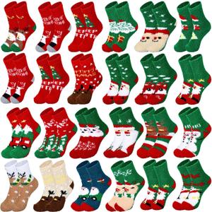 Liitrsh 24 Pairs Christmas Fuzzy Winter Socks for Women Soft Warm Fluffy Christmas Socks(Cute Style)