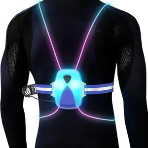 LED Reflective Running Vest Lights for Runners, Running Lights with Front Light, Safety USB Rechargeable Reflective Night Lights For Men/Women Running Walking Cycling, Three Light Modes with 7 Colors (Blue)