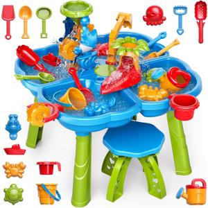 Water Table for Toddlers 3-5 Years Kids Ages 4-8, 4 in 1 Kids Summer Activity Sensory Play Outdoor Beach Backyard Sand Water Table Toys for Toddlers, Birthday Toys Gift for Boys Girls