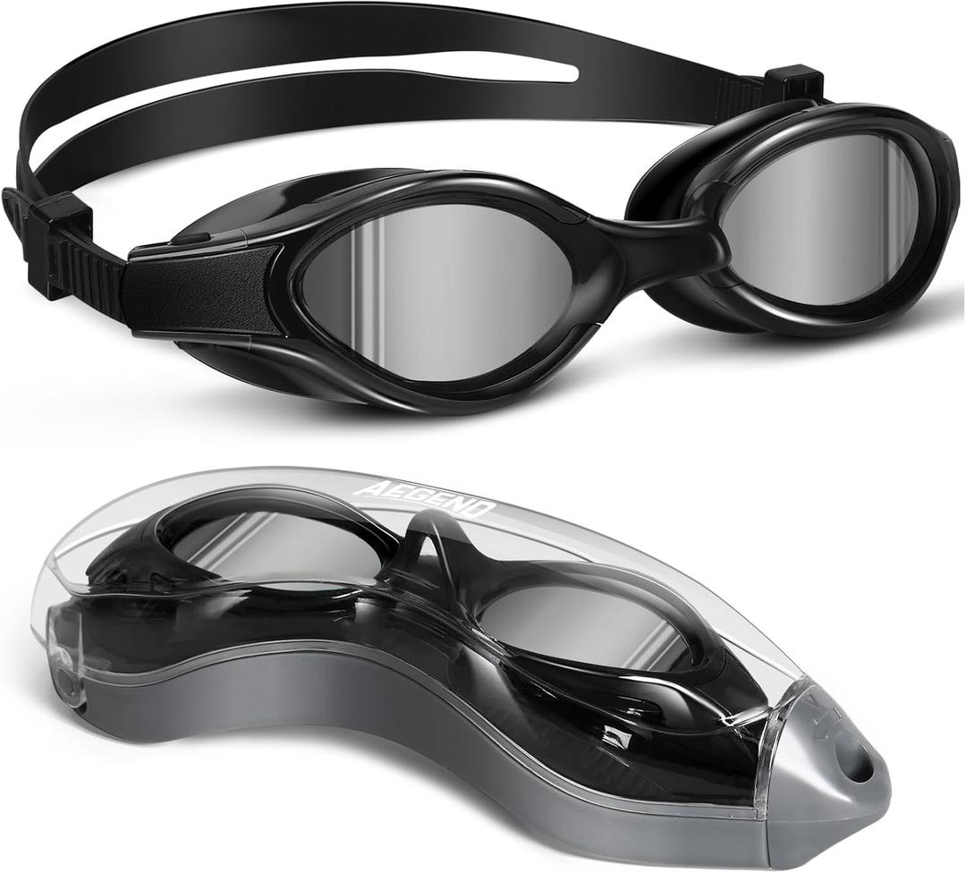 Aegend Polarized Swim Goggles, Upgraded Swimming Goggles High Nose Bridge Soft Silicone Anti-Fog No Leakage Adults Men Women (Silver)