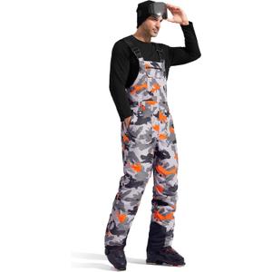 FREE SOLDIER Mens Snow Bibs Ski Pants Softshell Waterproof Insulated Warm Snow Pants Windproof Ski Bib Overalls (Small/ 30" Inseam, Camo)