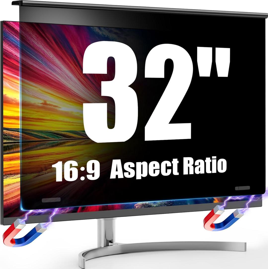 Magnetic 32 Inch Privacy Screen for Computer Monitor, 16:9 Removable Anti Blue Light Filter for Desktop PC, Hanging Anti-Spy Privacy Shield with Easy Installation for Office and Home
