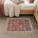 Lansny Vintage Small Area Rug 2x3, Washable Entryway Rug Print Faux Wool Floral Indoor Door Mat, Non Slip Kitchen Rugs, Soft Thin Throw Rugs Floor Carpet for Front Door Entry Bedroom Sink, Terracotta