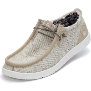 JARLIF Men's Casual Slip-on Loafers Boat Shoes Comfortable Arch Support Width Walking Canvas Shoes US Size 7-13 (9.5, Beige)