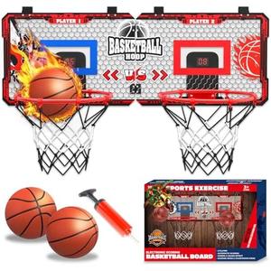OZMI Double Player Basketball Hoop Over The Door Indoor with Balls, Mini 2 Player Basketball Hoop with Sound丨 LED Scoreboard丨2 Modes, Kids Boys Toys for 3 4 5 6 7 8 9 10 11 12 Year Old