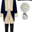 ReliBeauty Washington Costume Boys Hamliton American Colonial Uniform with Wig 150