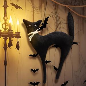Suhine 16 Inch Halloween Black Cat Hanging Decoration Vintage Rustic Black Cat Wall Ornament Hanging Gifts Primitiva Retro Farmhouse Halloween Decoration for Door Indoor Wall Outdoor