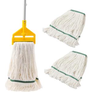 Commercial Mop Heavy Duty Industrial Mop with Long Handle,59" Looped-End String Wet Cotton Mops for Floor Cleaning, Including Three mop Head Replacement