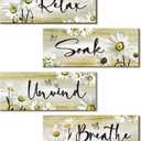 ZINYAZHE 4 Pieces Yellow Bathroom Decor Set Farmhouse Daisy Floral Abstract Yellow Bathroom Accessories Flowers Art Rustic Wood Sign for Home Bedroom Living Room Kitchen Decoration, 10 x 4 Inch