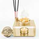 2 x CiLoN 4in1 Incense Holder, Frankincense Burner, Essential Oil Burner Aromatherapy Diffuser, Resin Burner, Esfand Burner with Tea Candle Warmer. Spiritual Gift for Yoga & Meditation Lovers. 304SS Gold