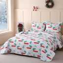 JSD Kids Christmas Quilt Set Twin Size, Red Cars Christmas Bedspreads Coverlet 2 Piece, Soft Microfiber Holiday Quilted Blanket Beddings
