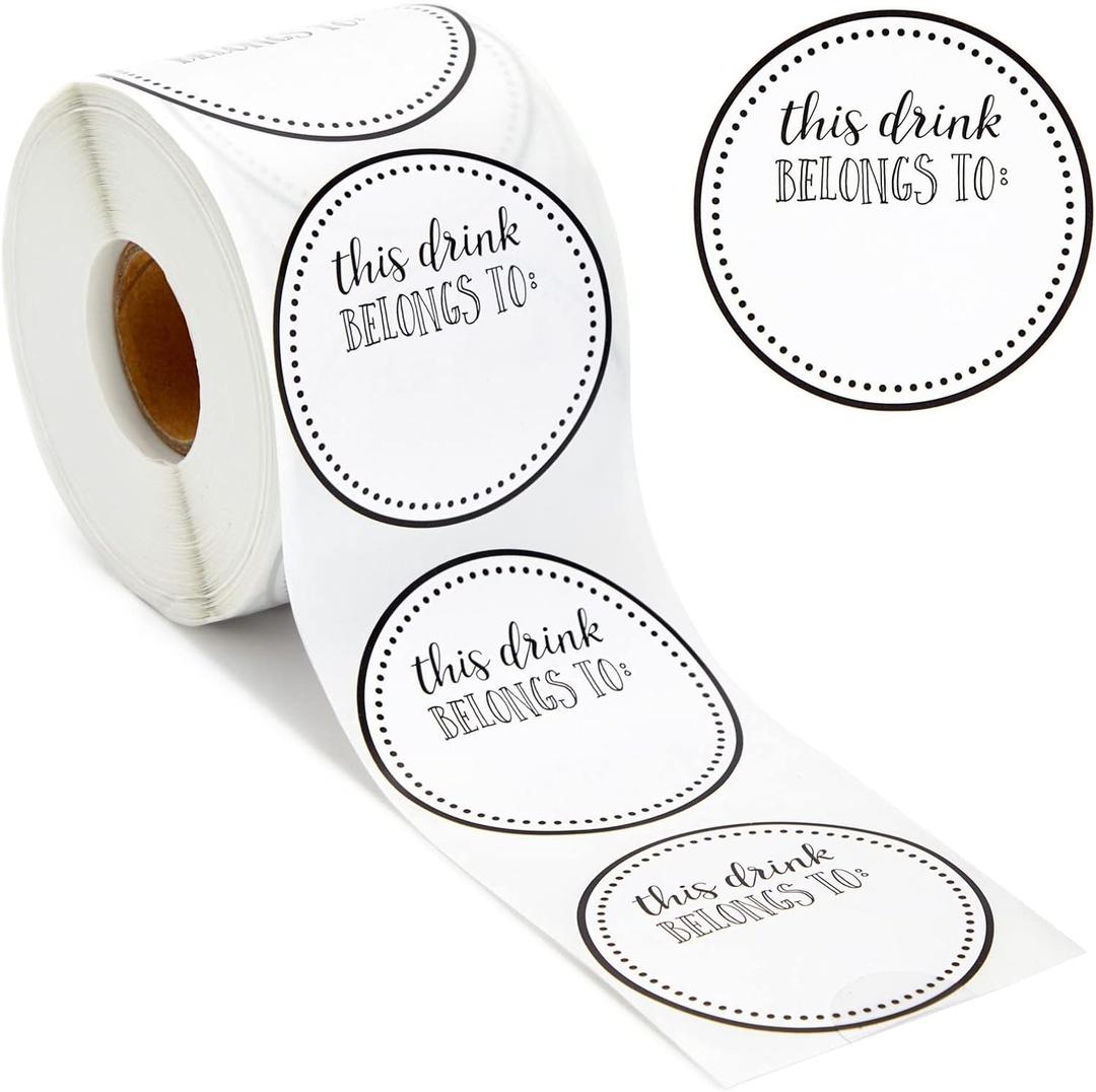 500 Pack Drink Stickers for Cups, Water Bottles, This Drink Belongs to Stickers for Wedding Reception, Birthday Party, Anniversary, Cocktail Party, Blank Cup Name Tags (2 in)