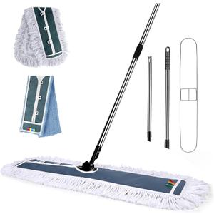 Commercial Mop,Masthome 42" Heavy Duty Dust Mop with Stainless Steel Handle,Large Industrial Mops for Floor Cleaning with 1 Cotton & 1 Microfiber Pad,Wet & Dry Large Mops for Home,Garage,School,Mall (Large-blue White)