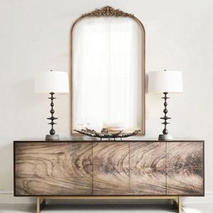 Vintage Arched Mirror, 24 x 42 Inches Tall Antique Brass Gold Wall Mirror Decorative Ornate Baroque Arch Style Mirrors for Entryway/Fireplace/Living Room/Hallway/Bathroom
