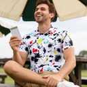 uideazone Mens Golf Shirt Dry Fit Athletic Polo Shirts Moisture Wicking Performance 3D Print Short Sleeve (White, XXL)