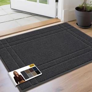JSEI Entryway Rugs Doormat 24"x36", Non-Slip Dirt Trapper Door Mats Indoor, Washable Absorbent and Stain Resist Welcome Floor Mat for Front Door, Dog Door Mat, Dirty Wet Shoes & Paws, Dark Grey