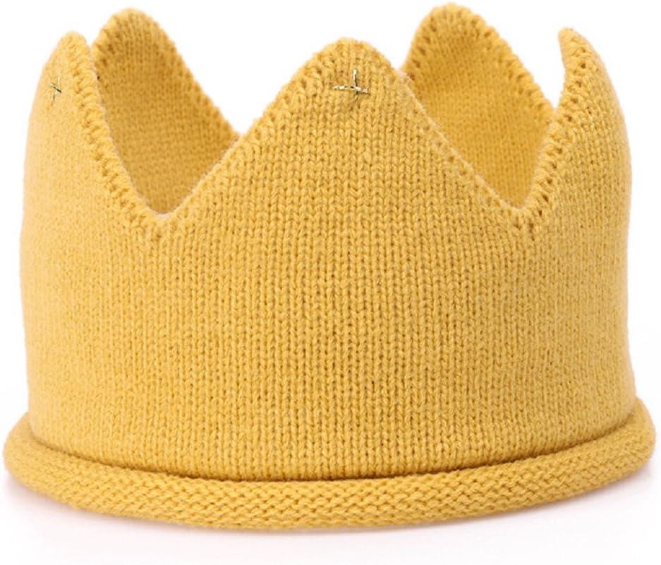 June Bloomy Baby First Birthday Party Knitted Hat 1st Crown Headband Beanie Warm Cap (Yellow)