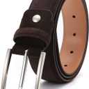 Men's Suede Leather Belt (32, Dark Brown)