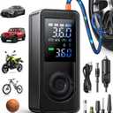 Tire Inflator Portable Air Compressor - 150 PSI 4X Fast Inflation Rechargeable Battery & 12V DC Adapter Powered Air Pump for Car Bike Motorcycle Tires Balls with LCD Display, LED Light (Black)