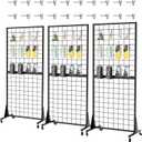 3-Pack 2'x5.5' Ft Gridwall Panel Display Stands Heavy Duty Floor Standing Retail Display Rack with Triangle Base for Retail Art Show With 20 Hooks Christmas and Thanksgiving Outdoor Decoration Display Stand (1)
