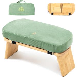 Meditation Bench, Bamboo Meditation Stool, Folding Kneeling Meditation Bench, Seiza Prayer Bench, Prayer Bench with Meditation Cushion, Kneeling Stool(Green-Bag)