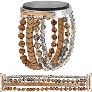 WONMILLE Beaded Bracelet Compatible with Samsung Galaxy Watch 8 Band 40mm/44mm Watch8 Classic 46mm, Elastic Stretch Women Strap for Galaxy Watch 8/8 Classic Bands (Bronze)