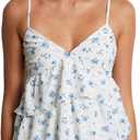 Women Floral Camisoles Tops Sexy V Neck Backless Ruffle Hem Going Out Tops Cute Summer Y2K Teen Girls Camis (Small, Blue)