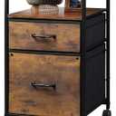 DEVAISE 2 Drawer Mobile File Cabinet, Rolling Printer Stand with Open Storage Shelf, Fabric Vertical Filing Cabinet fits A4 or Letter Size for Home Office, Rustic Brown Wood Grain Print