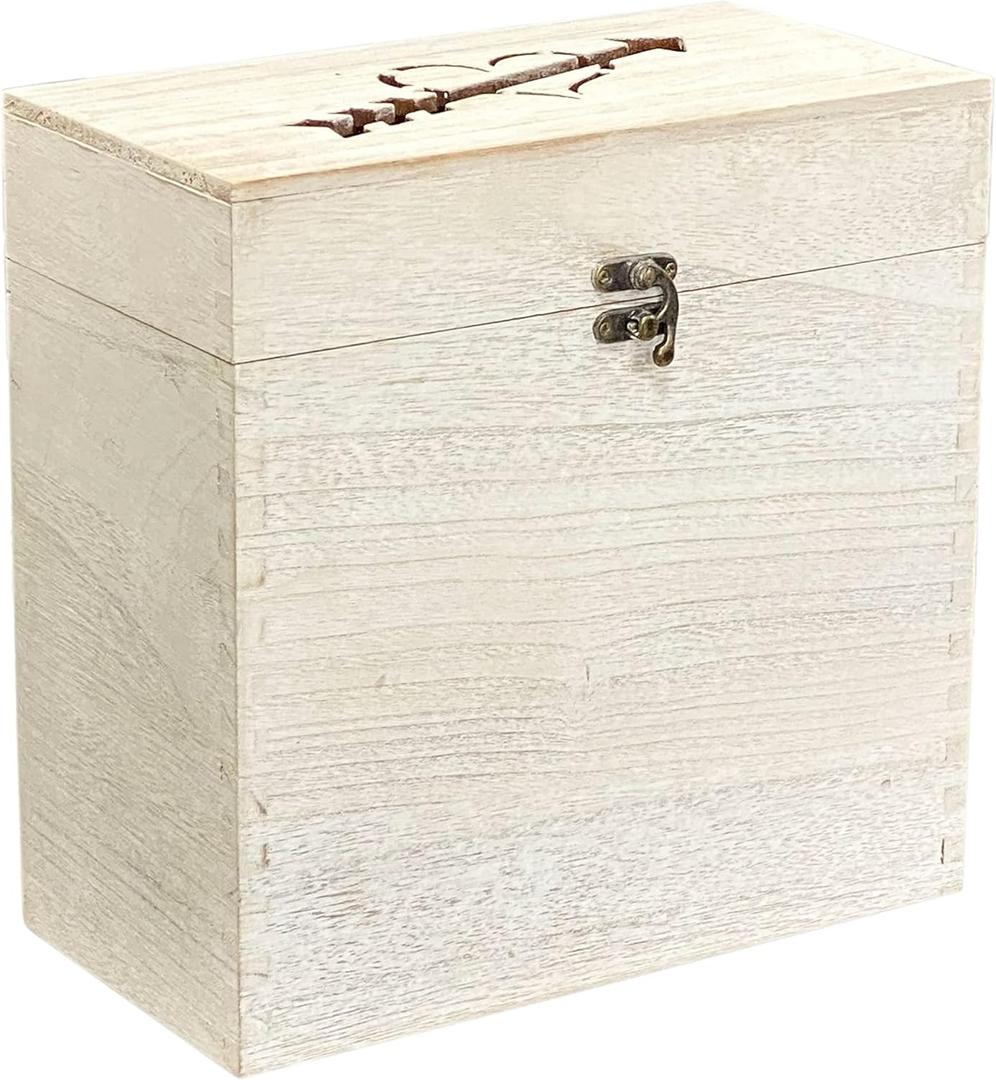 Cregugua Wooden Wedding Card Box with Heat Arrow Shaped Slot,Rustic Whitewashed,9.8 x 5 x 9.8 Inches