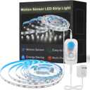 Motion Sensor Led Light Strip - Under Cabinet Lighting with Power Adapter, 6 Adjustable Brightness and Timing, Light Strips for Kitchen Cabinets, Stair, Showcase, Bedroom, 16.4ft 6000K, Cold White