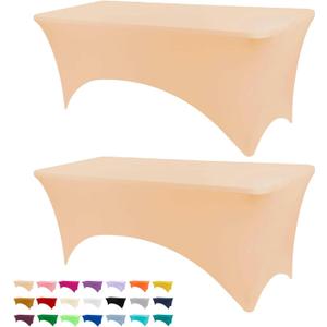 BDDC Table Covers for 6 Foot Tables, 2 Pack Champagne Washable and Wrinkle Resistant Stretch Tablecloths Rectangle 6ft for Events, Wedding, Banquets, Parties