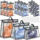 Chumia 20 Pack Dust Bags for Handbags Clear Handbag Storage Organizer, 3 Sizes Purse Storage Organizer for Closets Dust Cover Purse Protector Bag with Zipper and Handles with 25 Pcs S Hooks(Grey)