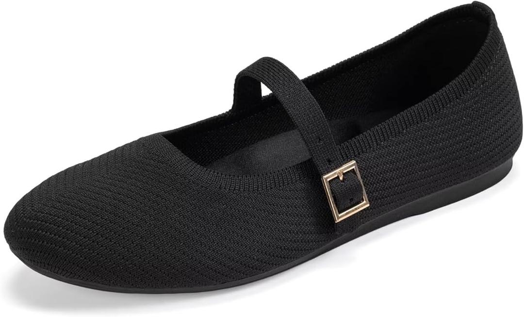 Women's Flats Comfortable Dressy Ballet Flats Casual Round Toe Slip On Washable Knitted Fabric Office Work Woman Shoes, Size 9